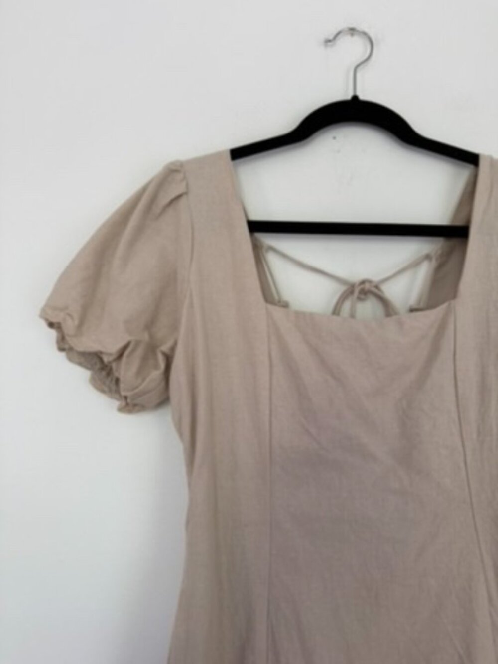 Neutral Puff Sleeve Mini Dress Size S - Picture 3 of 8